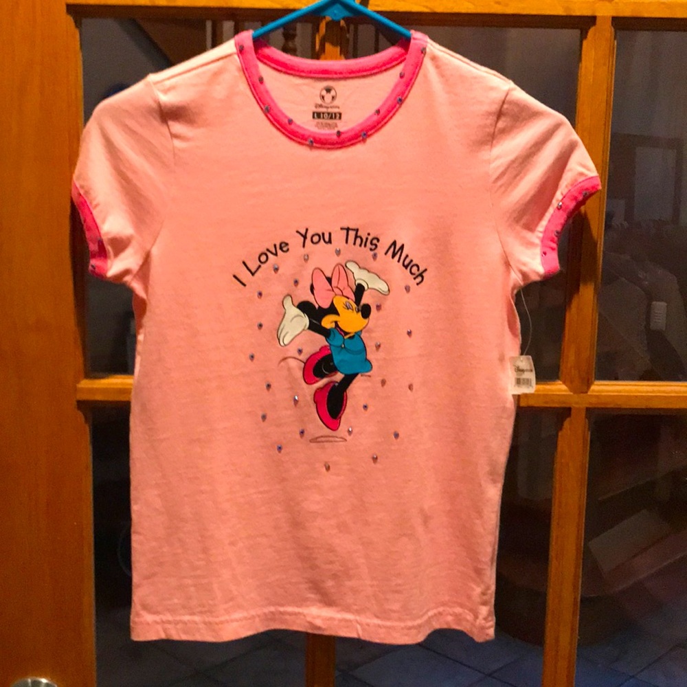 Disney store “Minnie” kids T-shirt. Bedazzled w/ Australian crystals. Sz 10/12.
